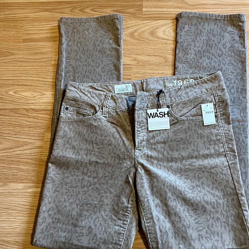 Gap 1969 Leopard Print Real Straight Corduroy Pants, Size 27r, NWT